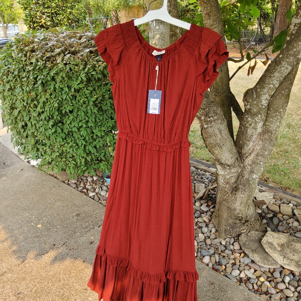 Universal Thread Burgundy Tiered Boho Midi Dress